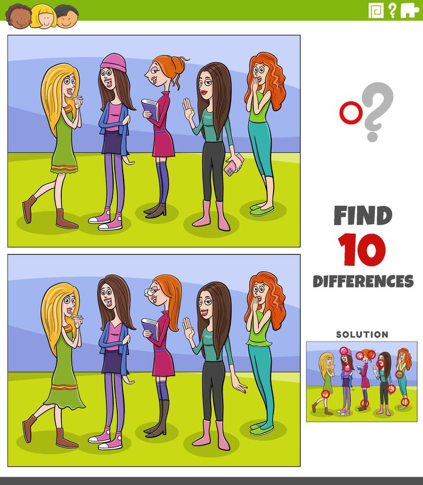 differences activity with cartoon young women group vector