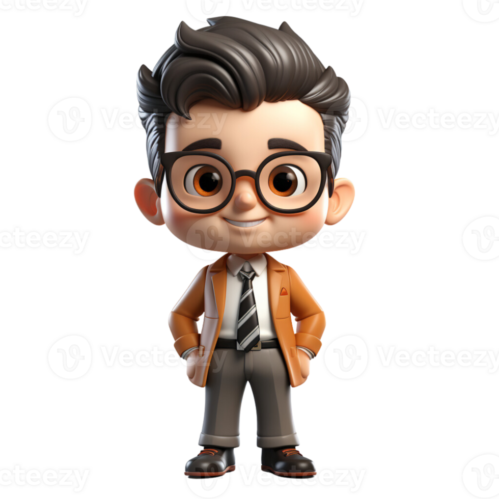 AI generated a 3d cartoon business man with suit on isolated transparent background png, generated with AI png