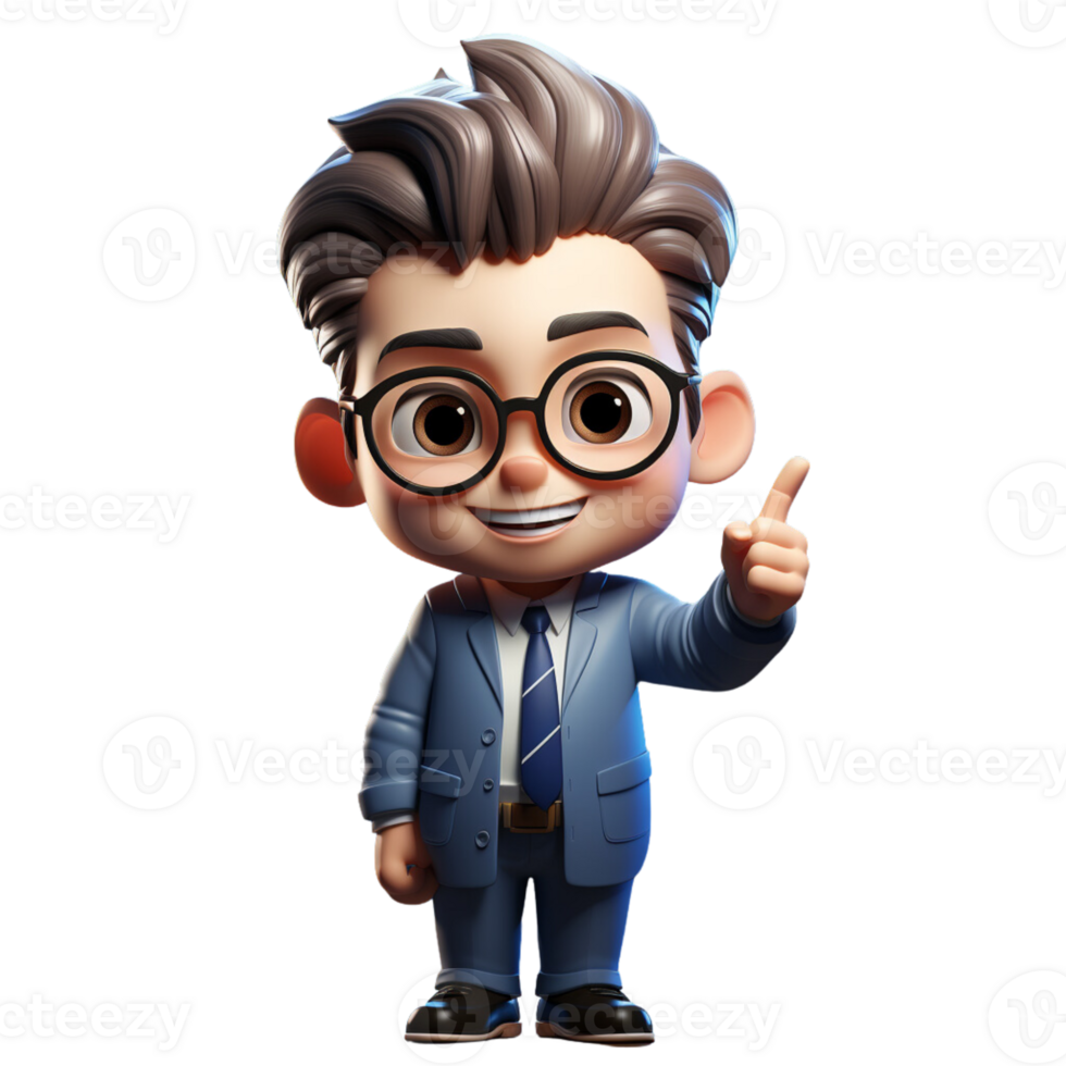 AI generated a 3d cartoon business man with suit on isolated transparent background png, generated with AI png