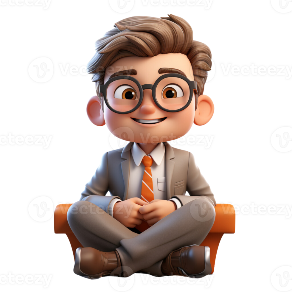 AI generated 3d a businessman sitting on a floor with smiling face on isolated transparent background png, generated with AI png