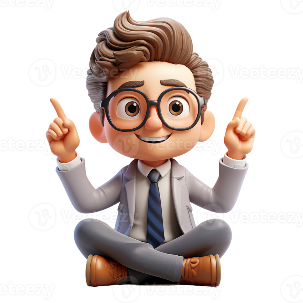 AI generated 3d a businessman sitting on a floor with smiling face on isolated transparent background png, generated with AI png