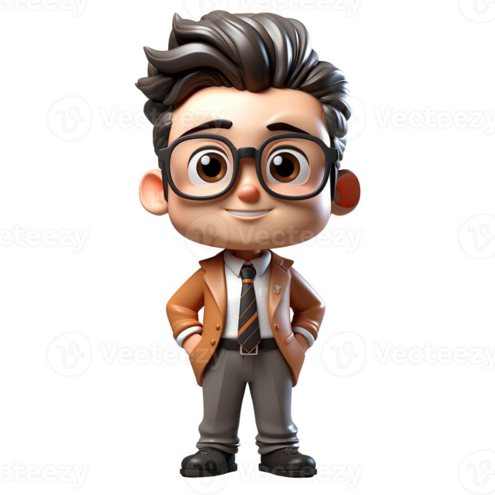 AI generated a 3d cartoon business man with suit on isolated transparent background png, generated with AI png