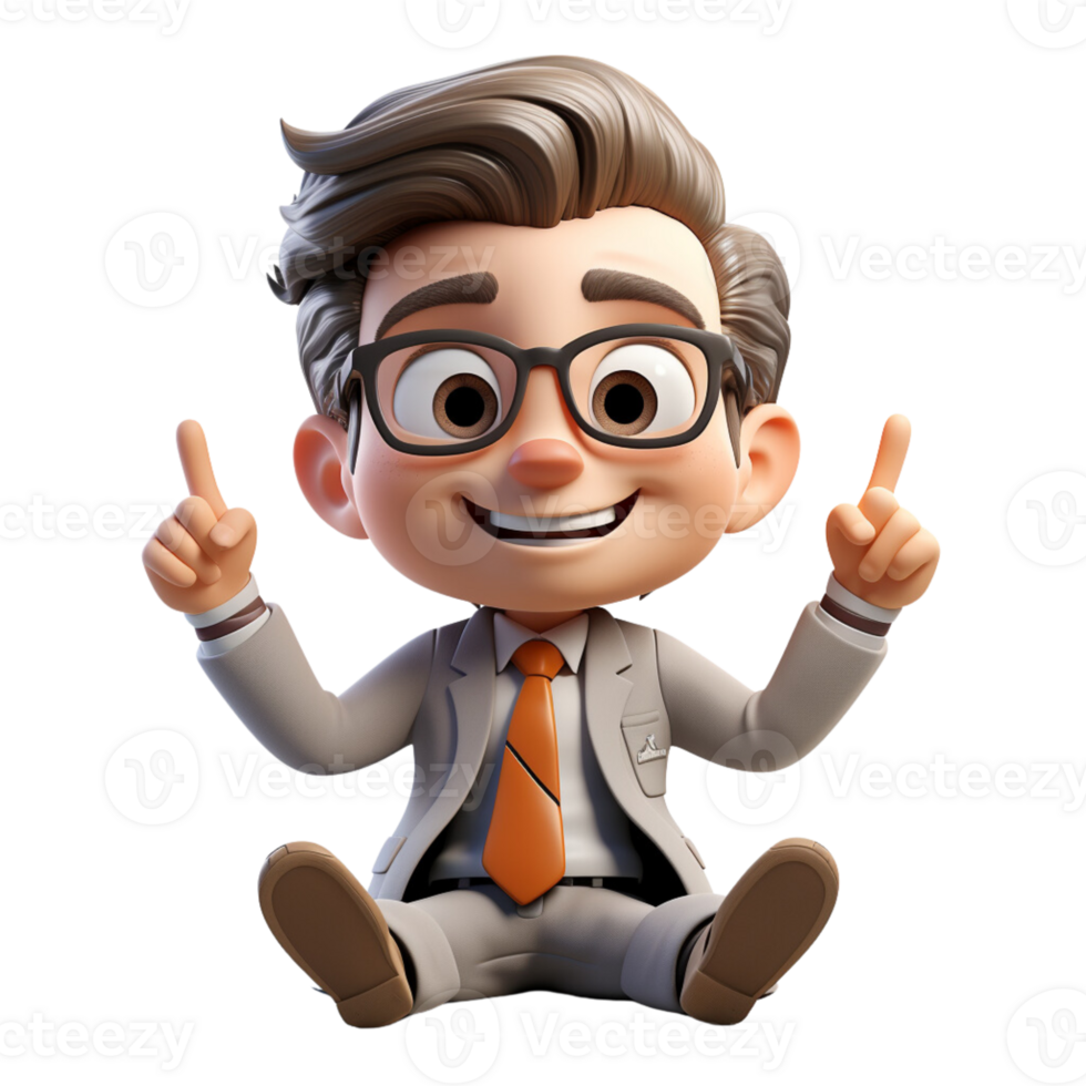 AI generated 3d a businessman sitting on a floor with smiling face on isolated transparent background png, generated with AI png