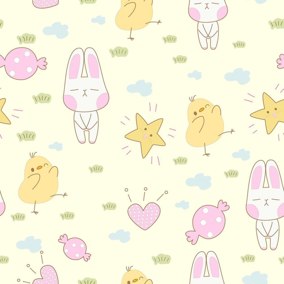 seamless pattern of a bunch of cute animals vector