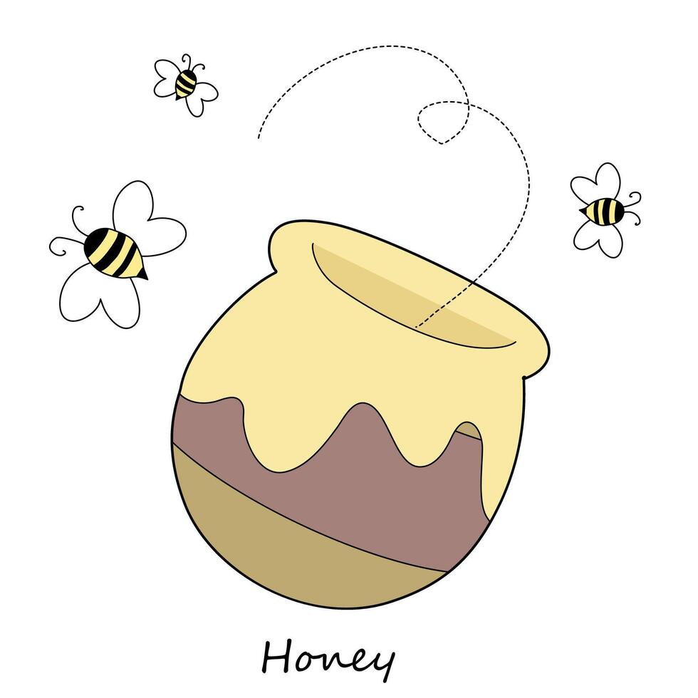 honey jar with bees vector illustration