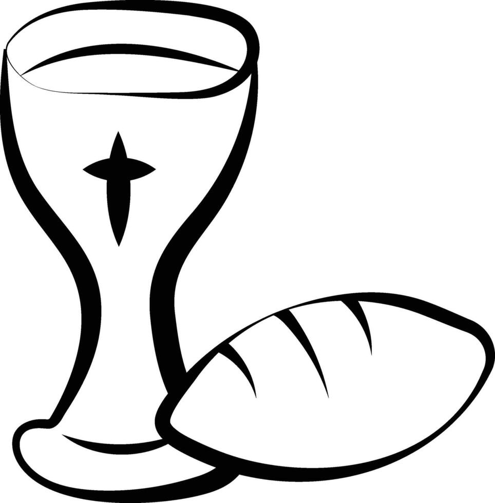 Church Communion, Wine Cup and Bread Hand Drawn Icon Illustration vector