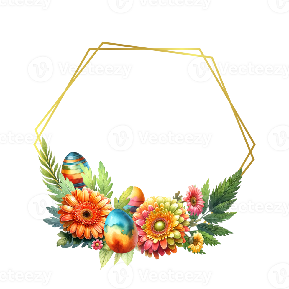 oro geométrico gerbera margarita con Pascua de Resurrección huevos hojas marcos png