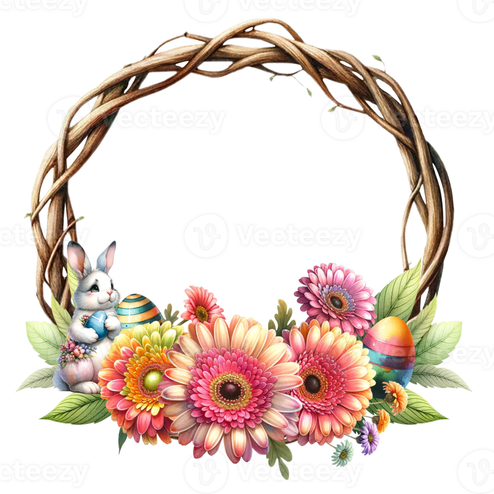 Vine greenery Gerbera Daisy with Easter eggs Frames png