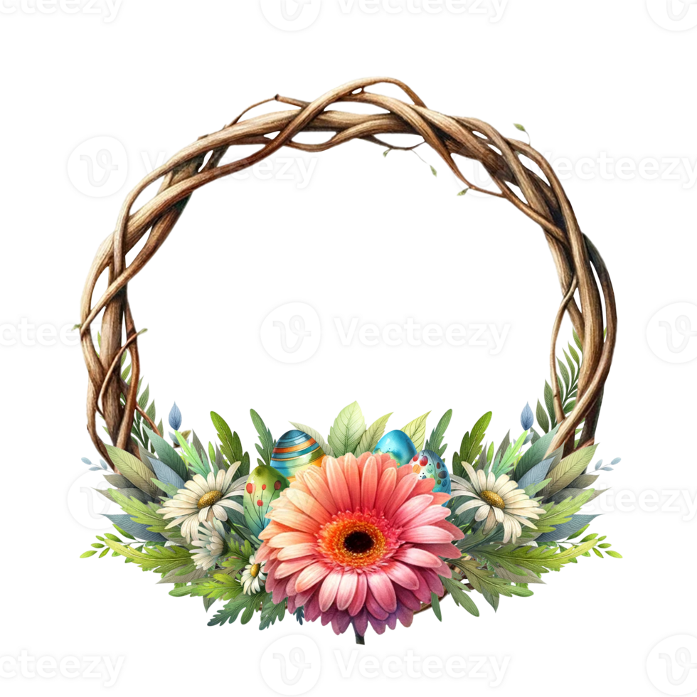 Vine greenery Gerbera Daisy with Easter eggs Frames png