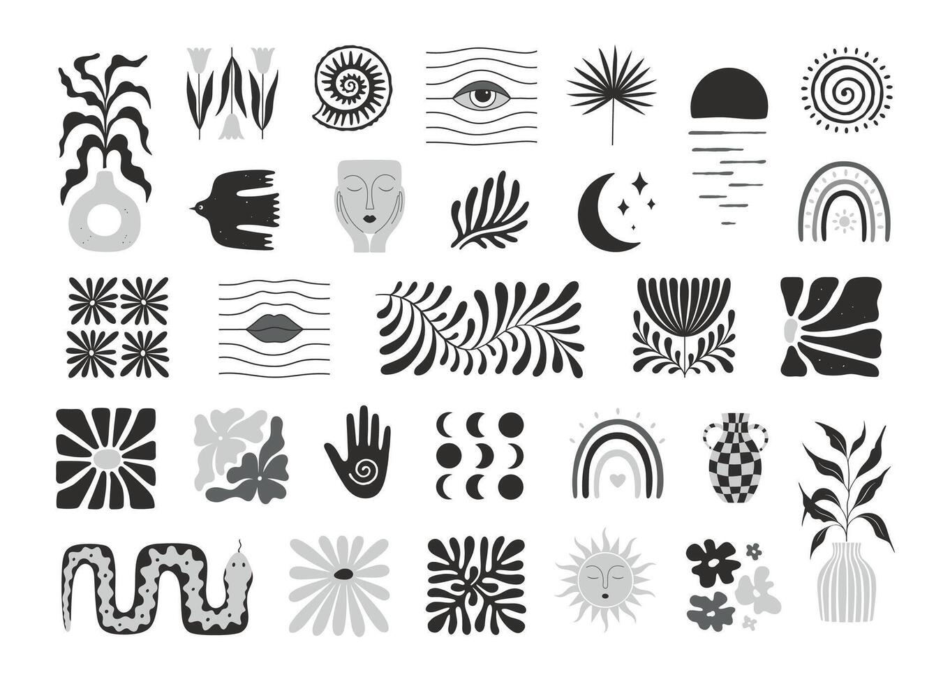 Set of abstract black and white elements. For the design of posters, patterns, covers and more. vector