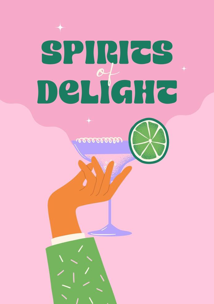 Drink, Cocktail Or Beverage Retro Pink Poster vector