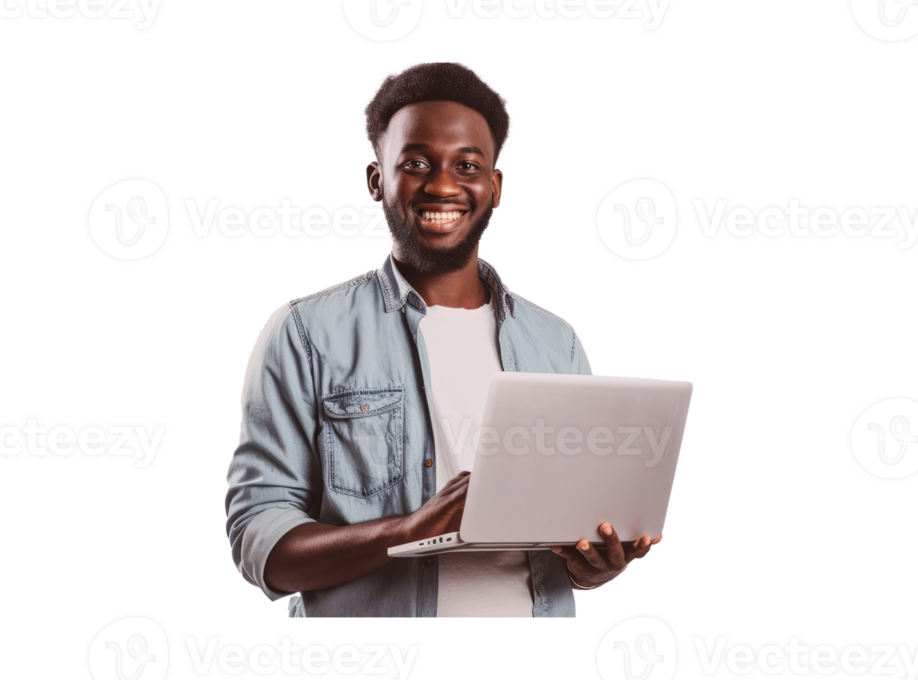 AI generated Young smiling african man using laptop png