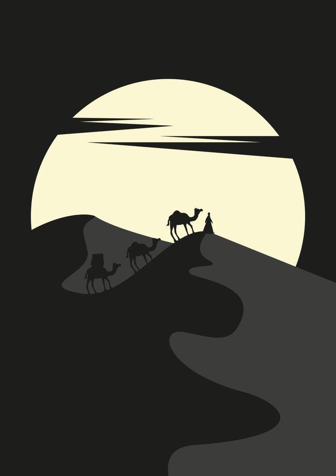 Desierto paisaje, noche dunas ilustración. viaje a Egipto. vector