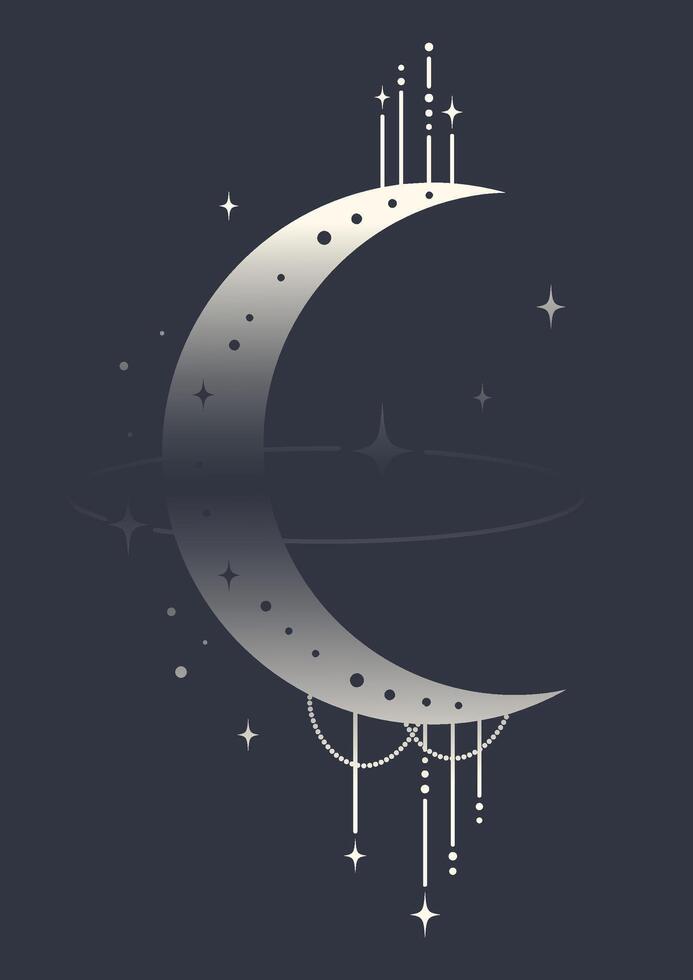 místico dibujo de Luna y exterior espacio póster. boho minimalista imprimible pared Arte. vector