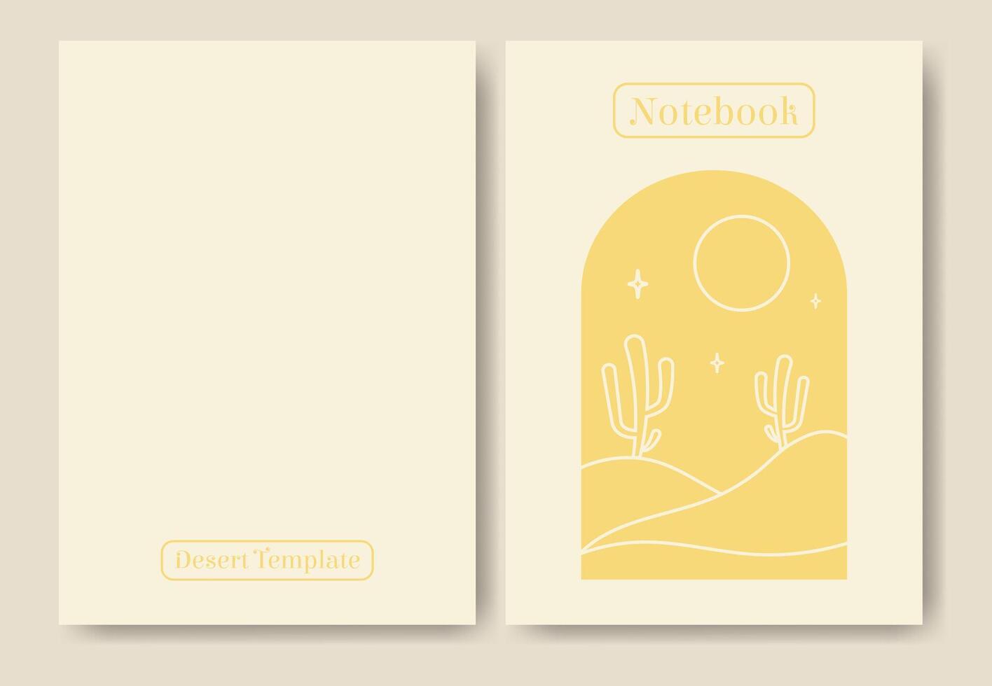 Cover page design based on minimalistic desert design. Cactus night and moon beige illustration. vector