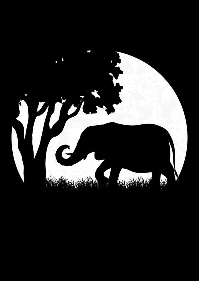 sabana noche paisaje, salvaje naturaleza de África. Kenia, lleno Luna y caminando elefante vector