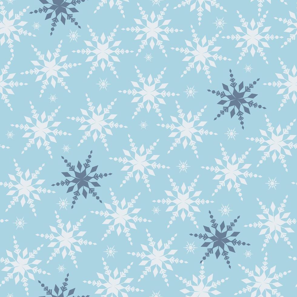 Seamless Christmas pattern with white snowflakes on blue background. Winter decoration. vector