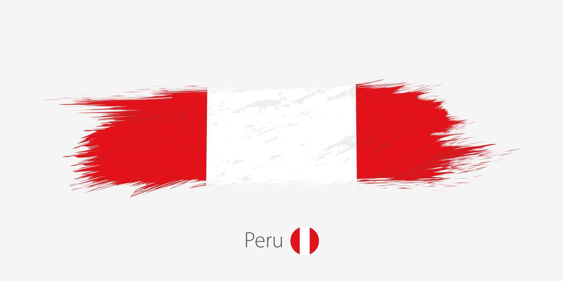 Flag of Peru, grunge abstract brush stroke on gray background. vector