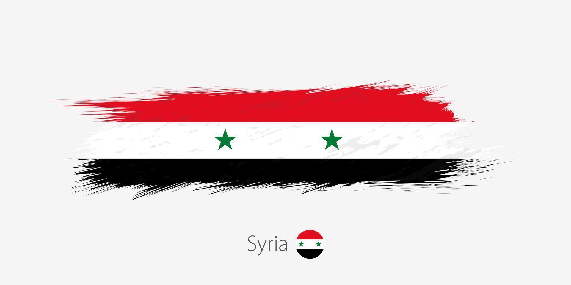 Flag of Syria, grunge abstract brush stroke on gray background. vector