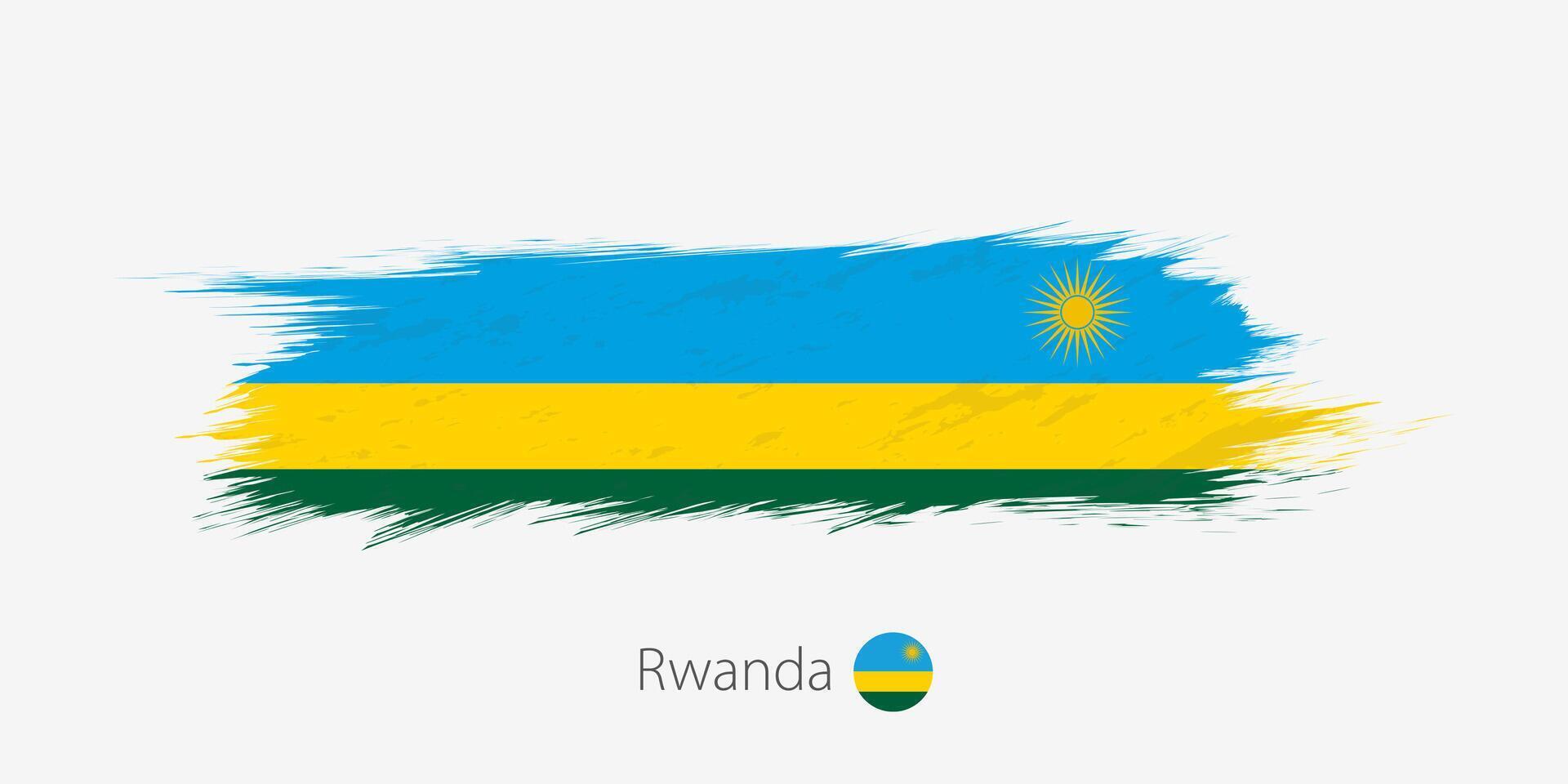 Flag of Rwanda, grunge abstract brush stroke on gray background. vector