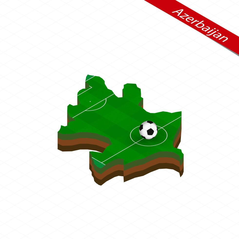 Isometric map of Azerbaijan with soccer field. Football ball in center of football pitch. vector