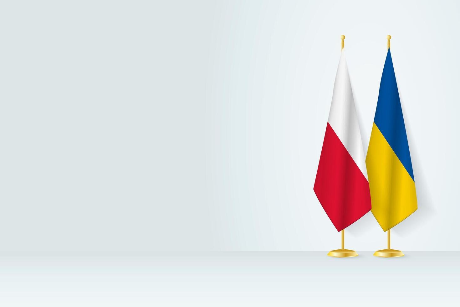 Flags of Poland and Ukraine on flag stand, meeting between two countries. vector