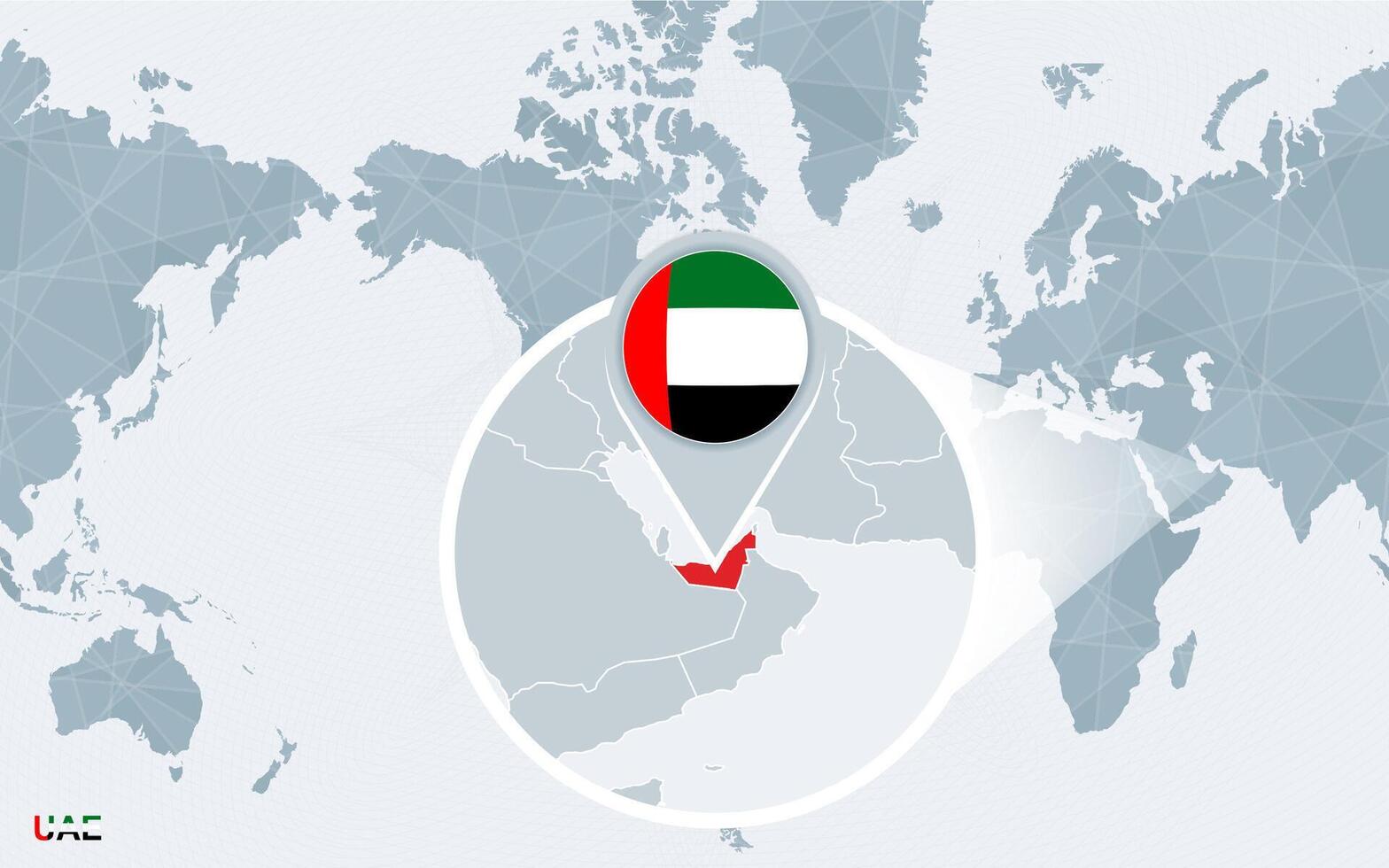 mundo mapa centrado en America con magnificado unido árabe emiratos vector