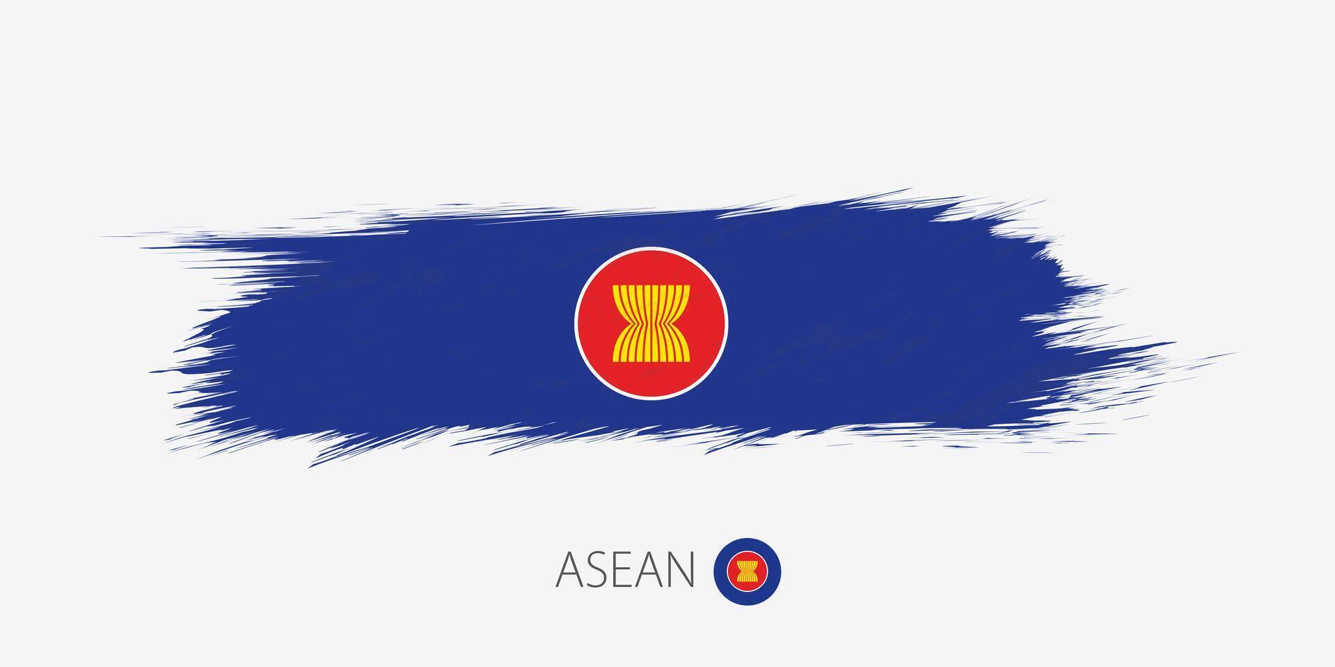 Flag of ASEAN, grunge abstract brush stroke on gray background. vector