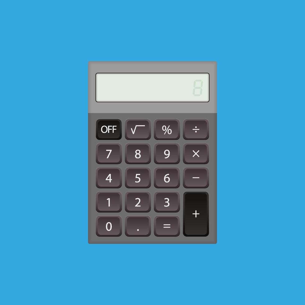 Realistic vector calculator in dark gray color.