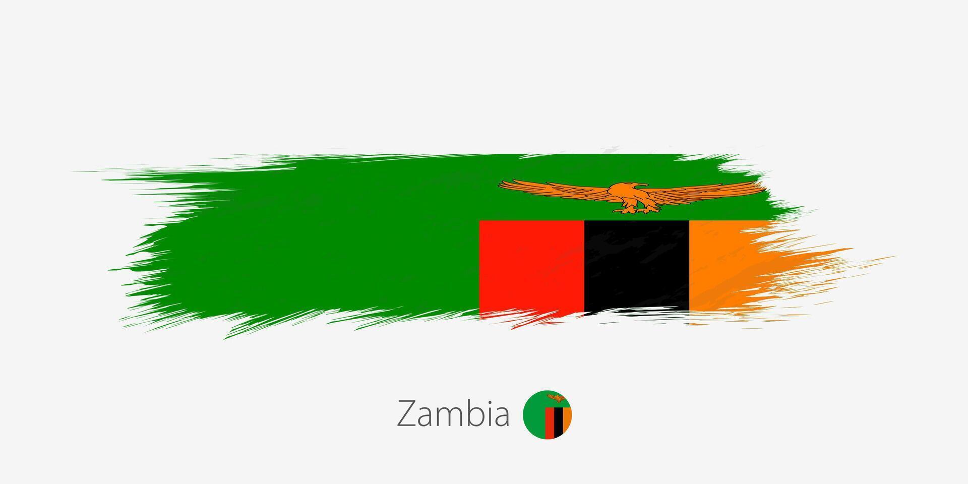 Flag of Zambia, grunge abstract brush stroke on gray background. vector