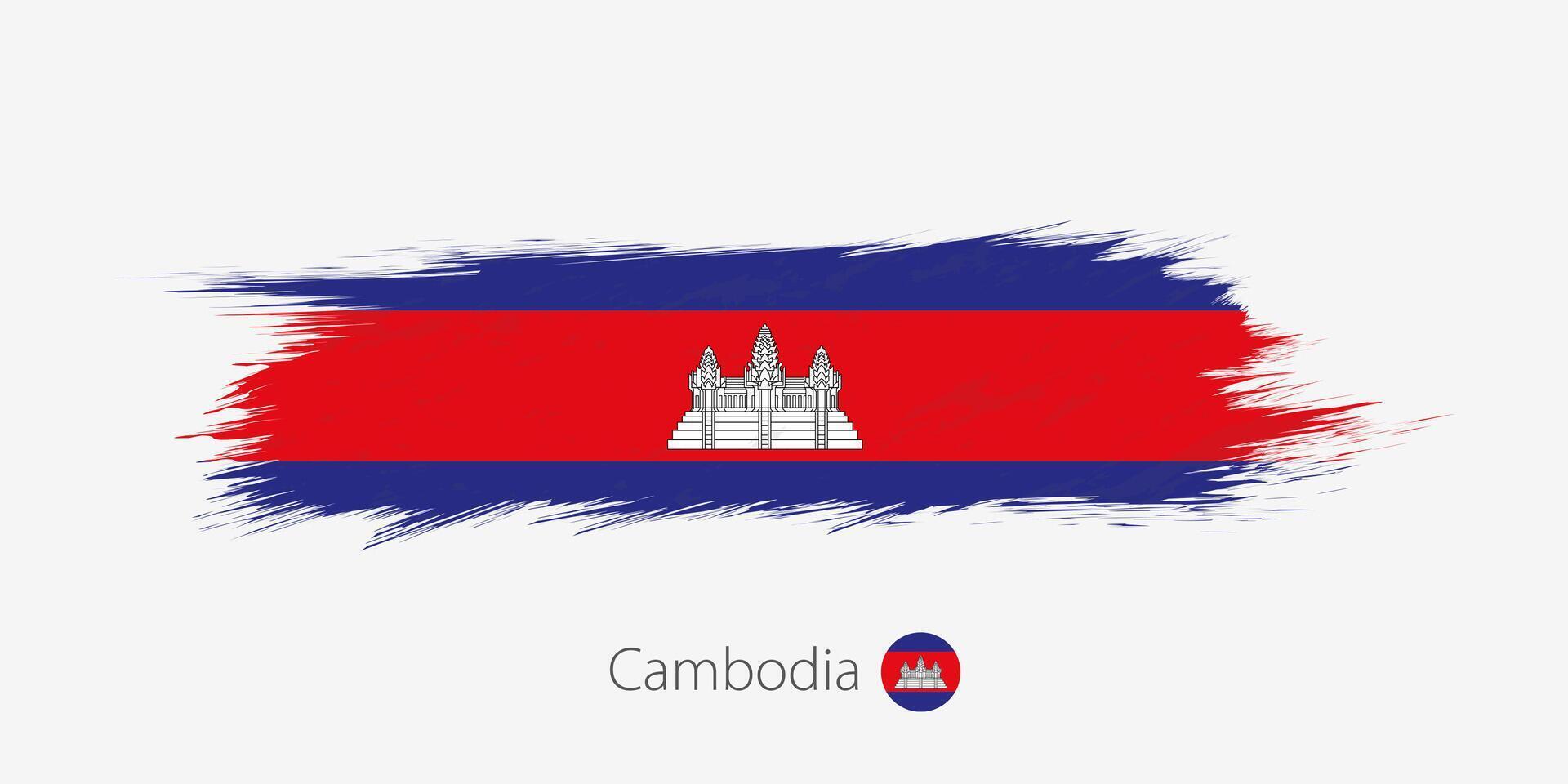 Flag of Cambodia, grunge abstract brush stroke on gray background. vector