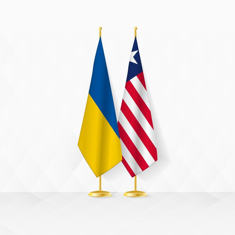 Ukraine and Liberia flags on flag stand, illustration for diplomacy and other meeting between Ukraine and Liberia. vector