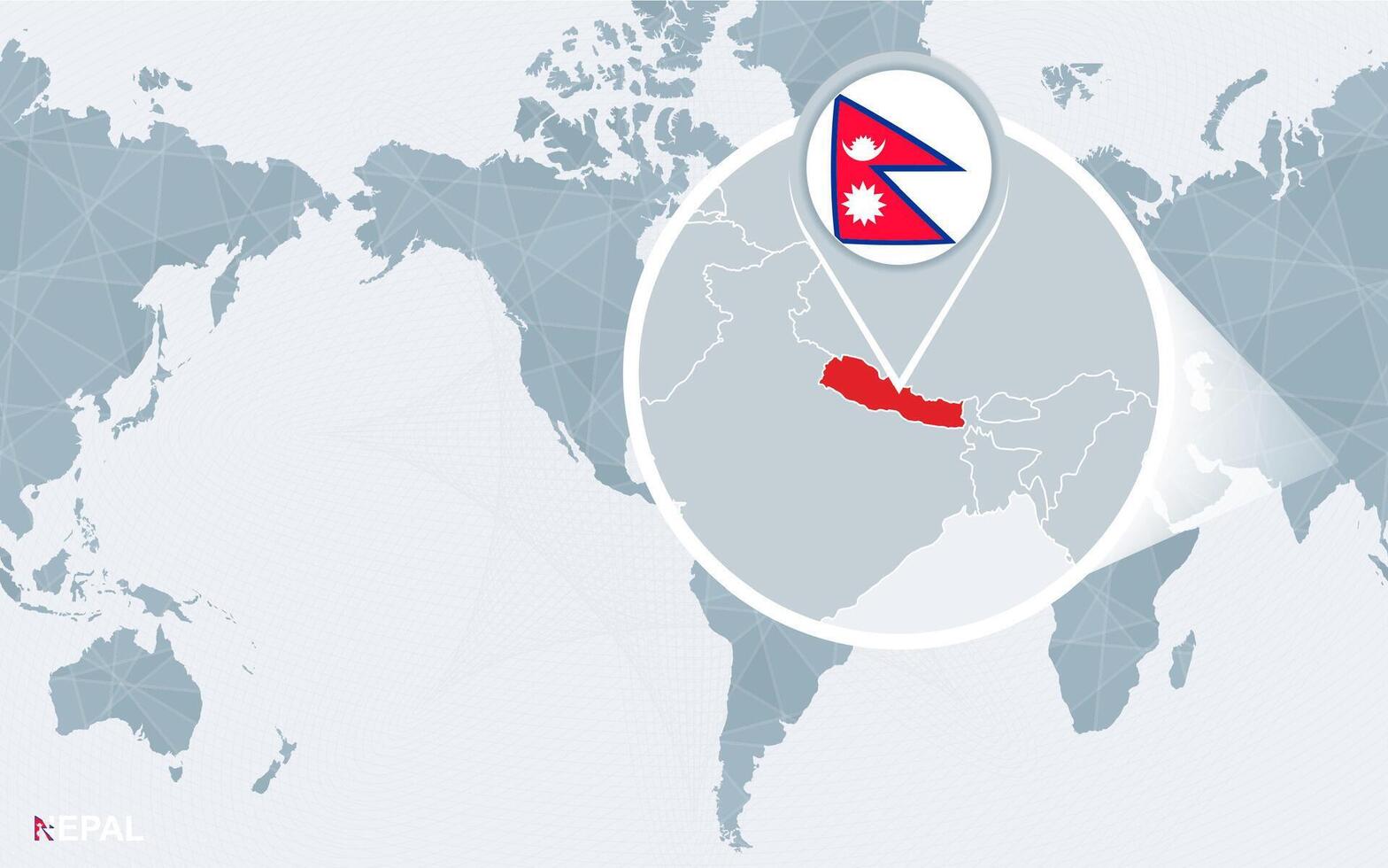 mundo mapa centrado en America con magnificado Nepal. vector