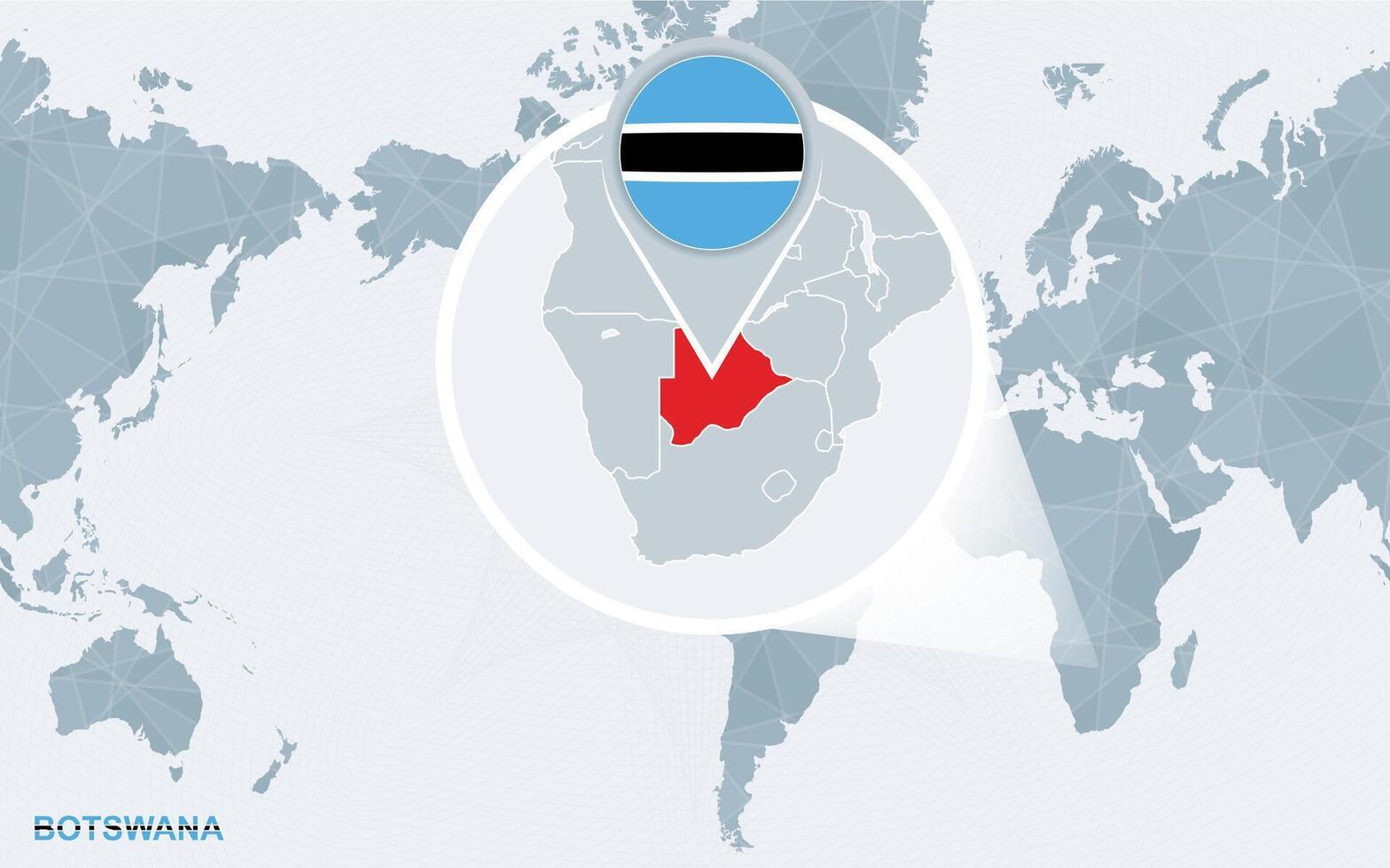World map centered on America with magnified Botswana. vector