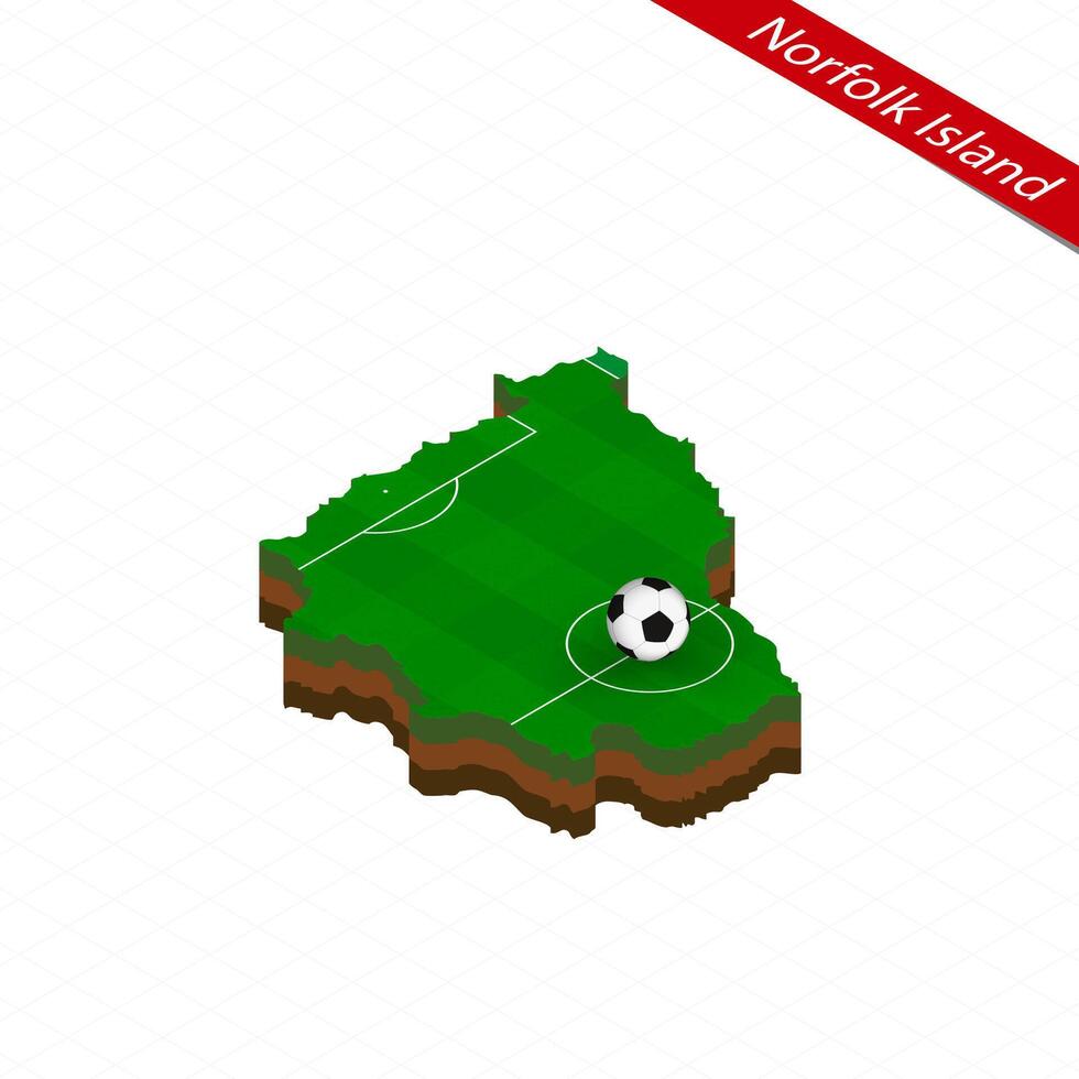 Isometric map of Norfolk Island with soccer field. Football ball in center of football pitch. vector