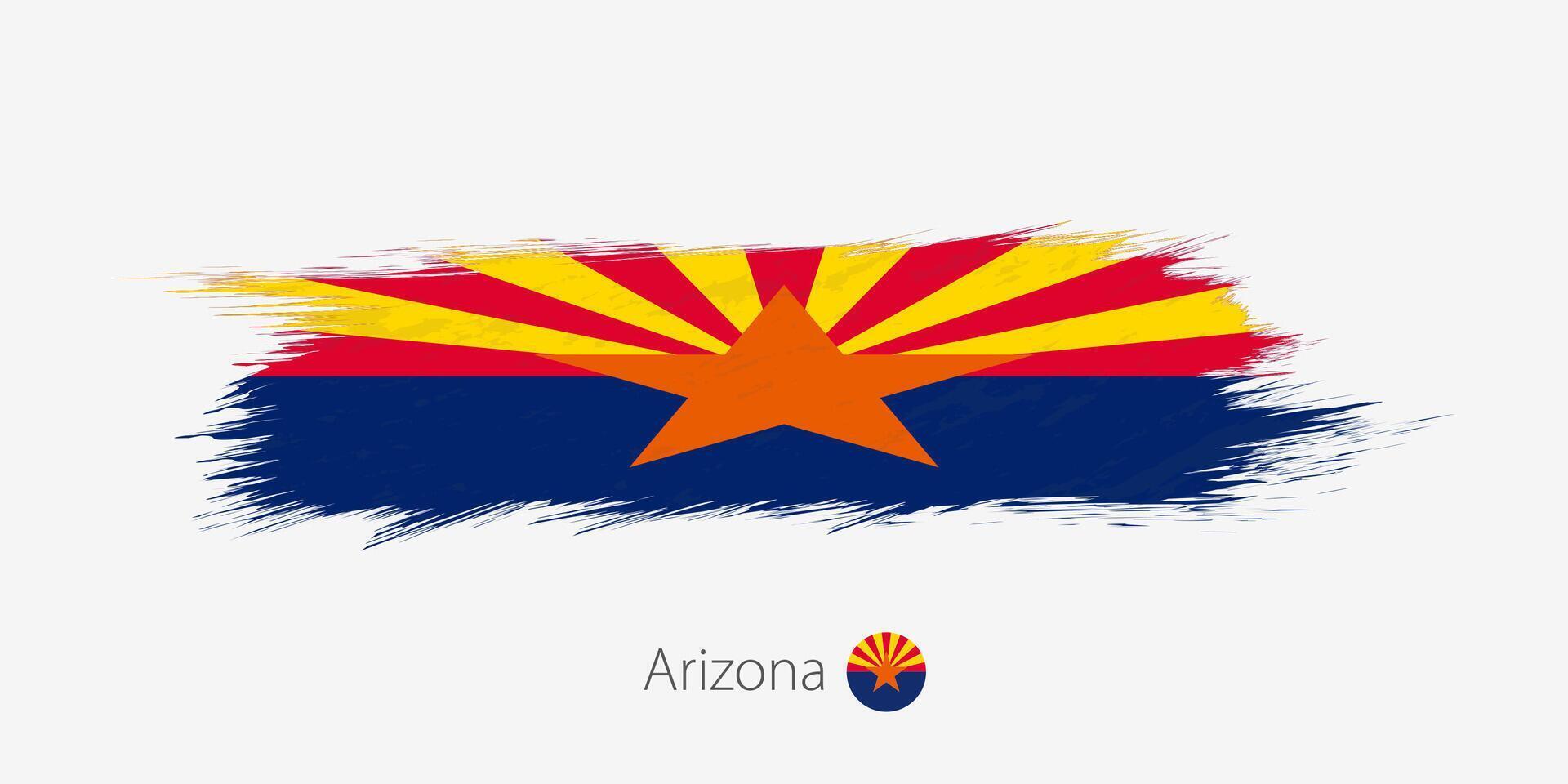 Flag of Arizona US State, grunge abstract brush stroke on gray background. vector