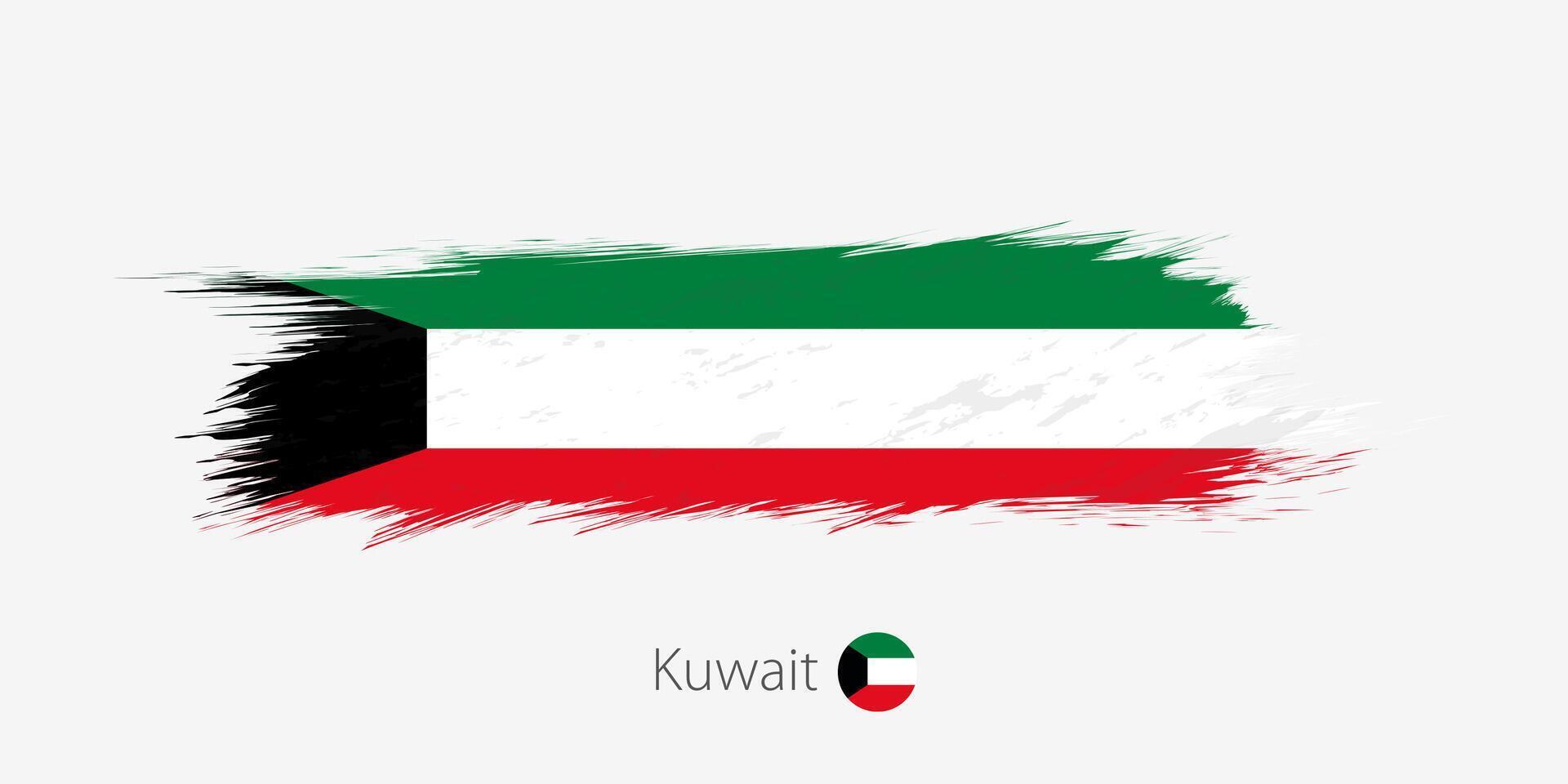 Flag of Kuwait, grunge abstract brush stroke on gray background. vector