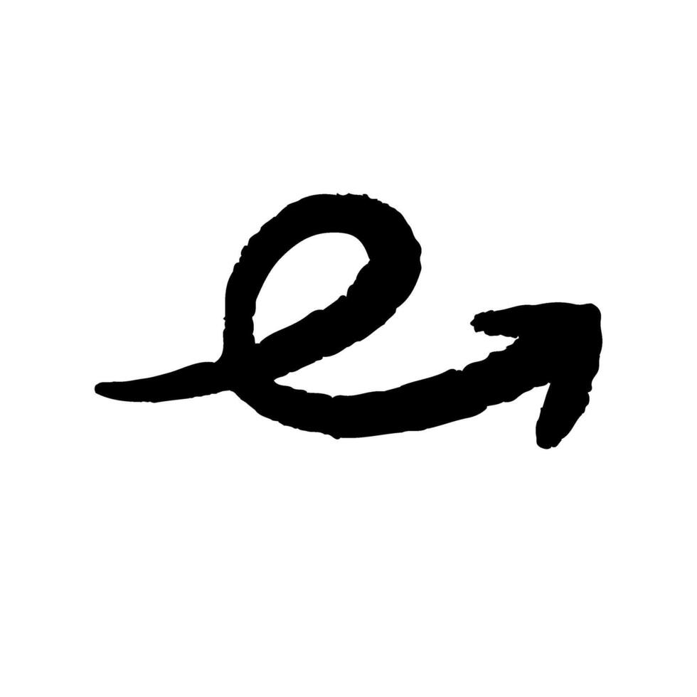 Arrow. Textured black arrow with a curl on a white background. The arrow points to the left. vector