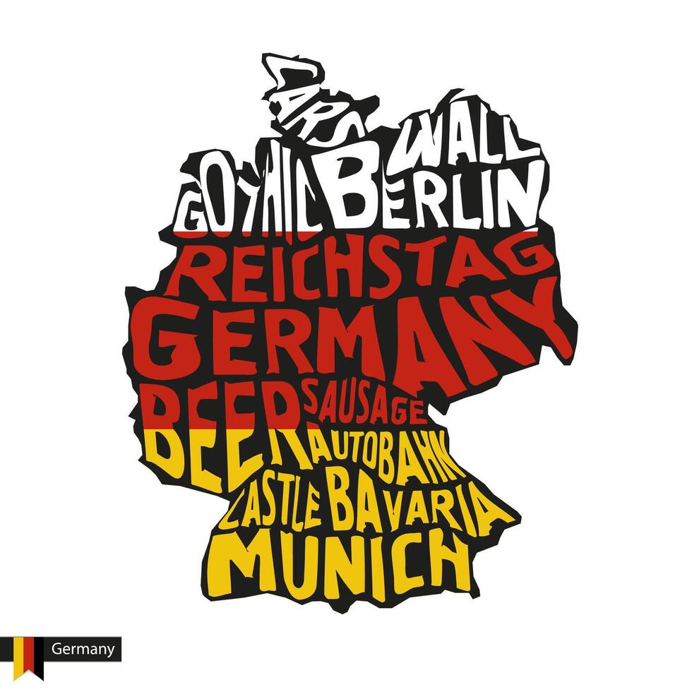 tipografía mapa silueta de Alemania en negro y bandera colores. vector