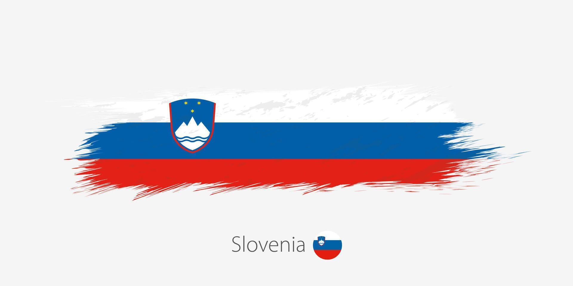 Flag of Slovenia, grunge abstract brush stroke on gray background. vector