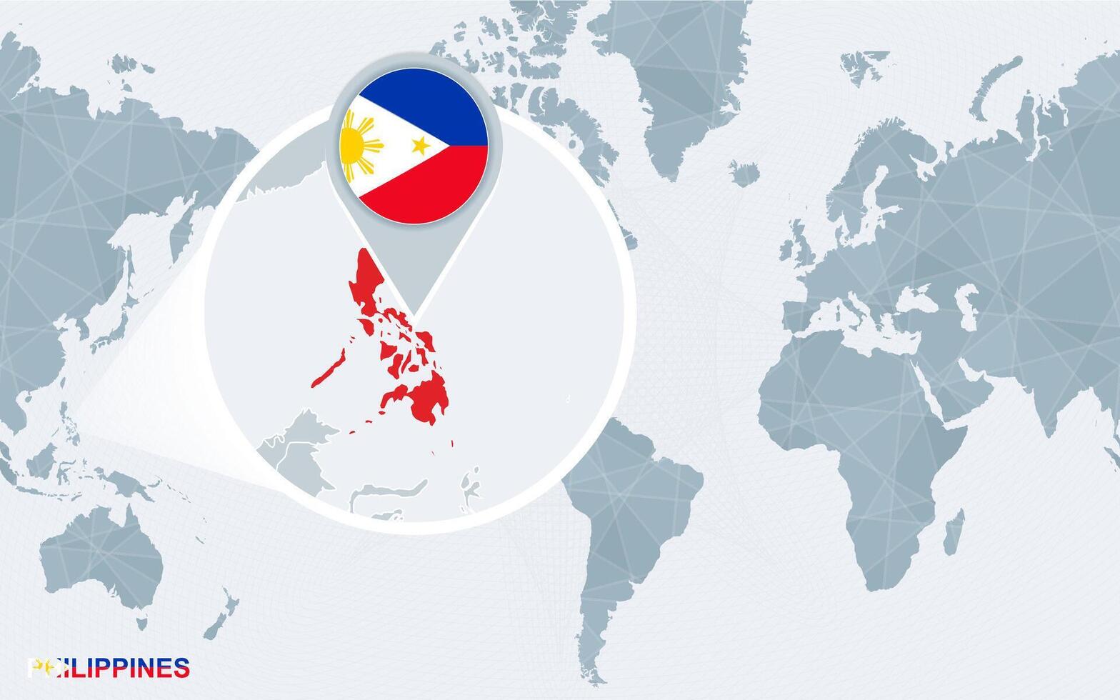 World map centered on America with magnified Philippines. vector