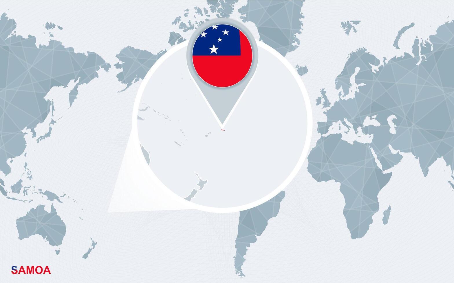 mundo mapa centrado en America con magnificado samoa vector