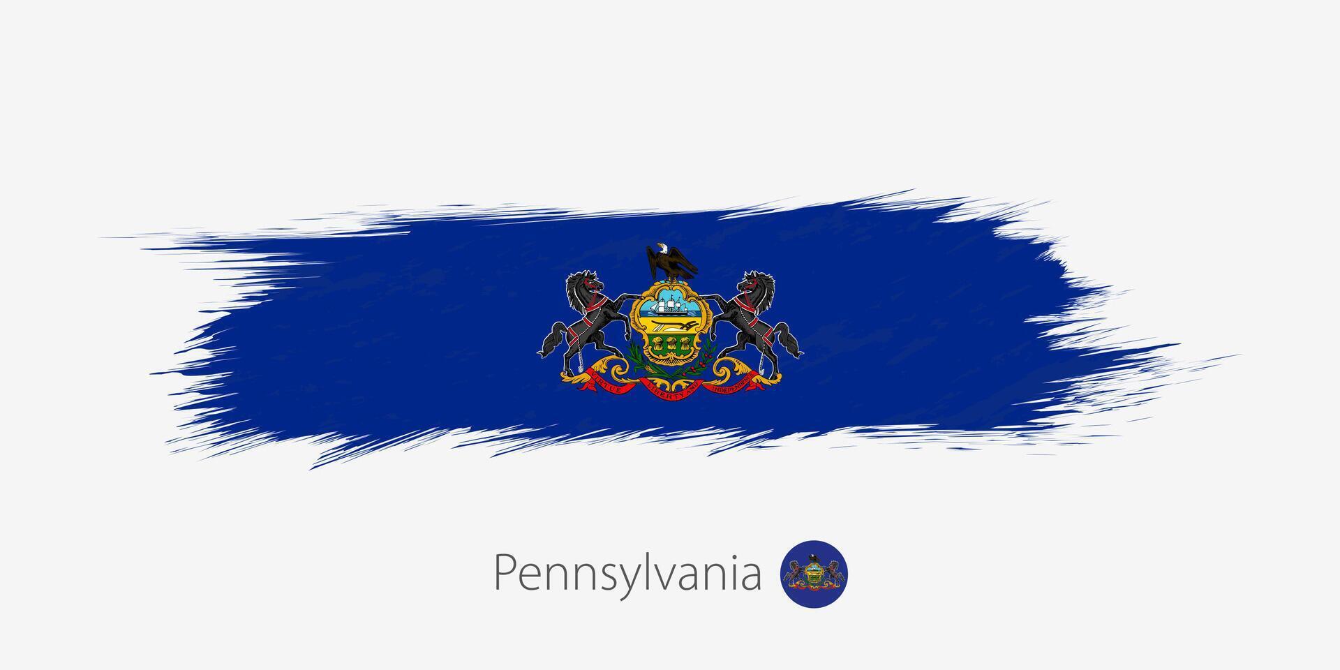 Flag of Pennsylvania US State, grunge abstract brush stroke on gray background. vector