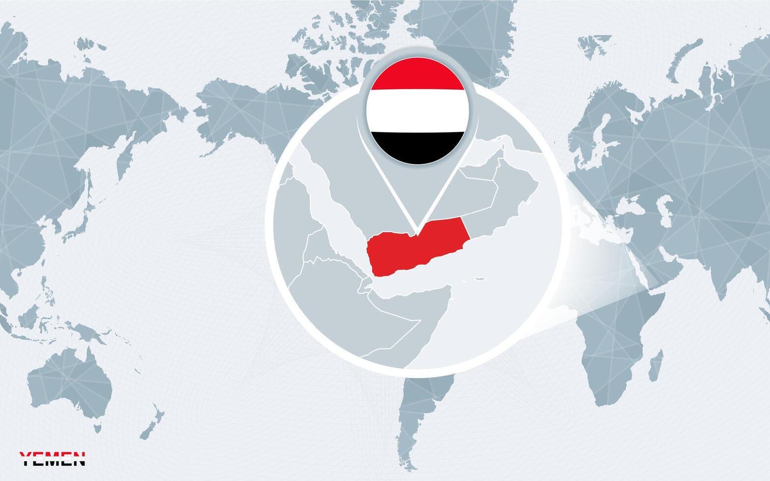 mundo mapa centrado en America con magnificado Yemen. vector