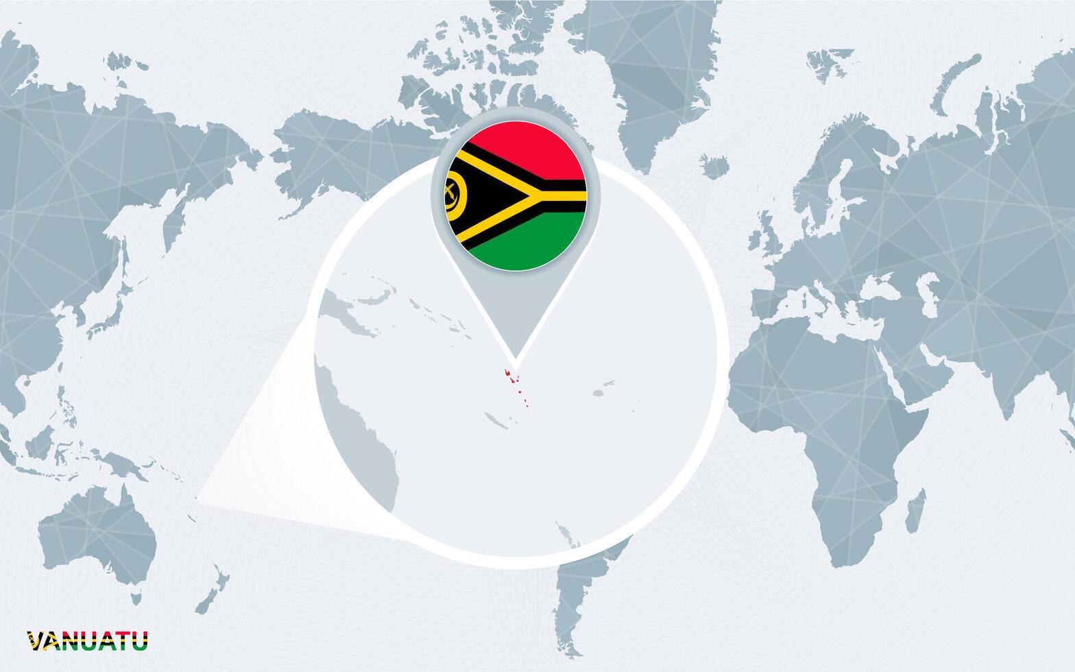 World map centered on America with magnified Vanuatu. vector