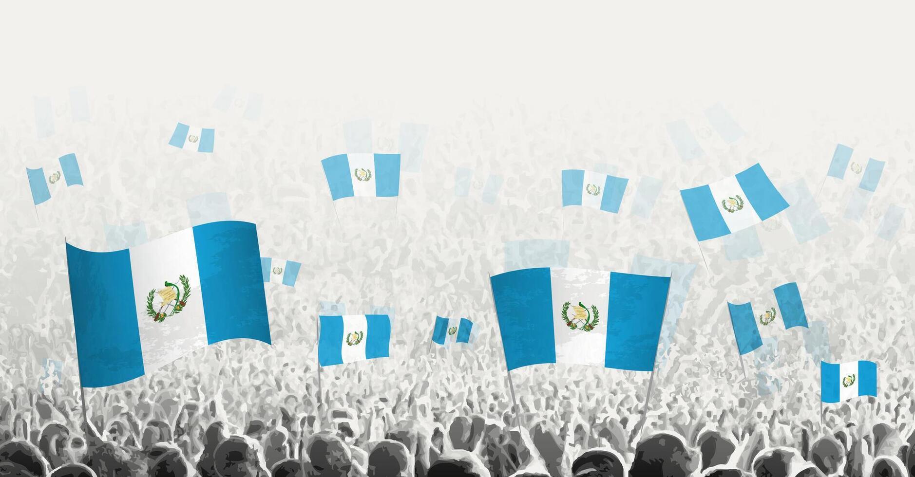 resumen multitud con bandera de Guatemala. pueblos protesta, revolución, Huelga y demostración con bandera de Guatemala. vector