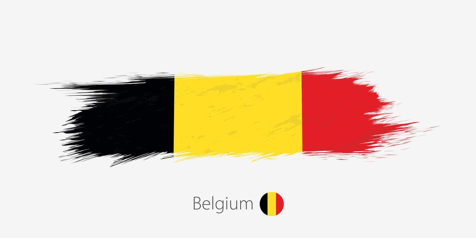 bandera de Bélgica, grunge resumen cepillo carrera en gris antecedentes. vector