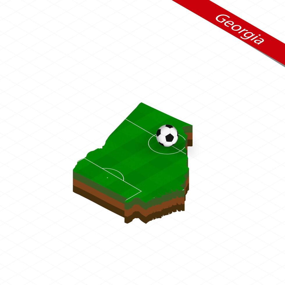 Isometric map of US state Georgia with soccer field. Football ball in center of football pitch. vector