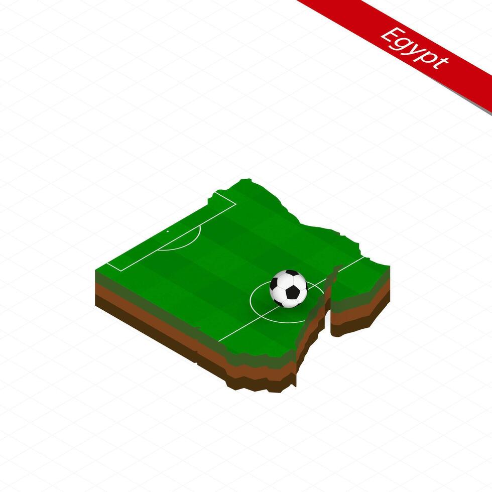 Isometric map of Egypt with soccer field. Football ball in center of football pitch. vector