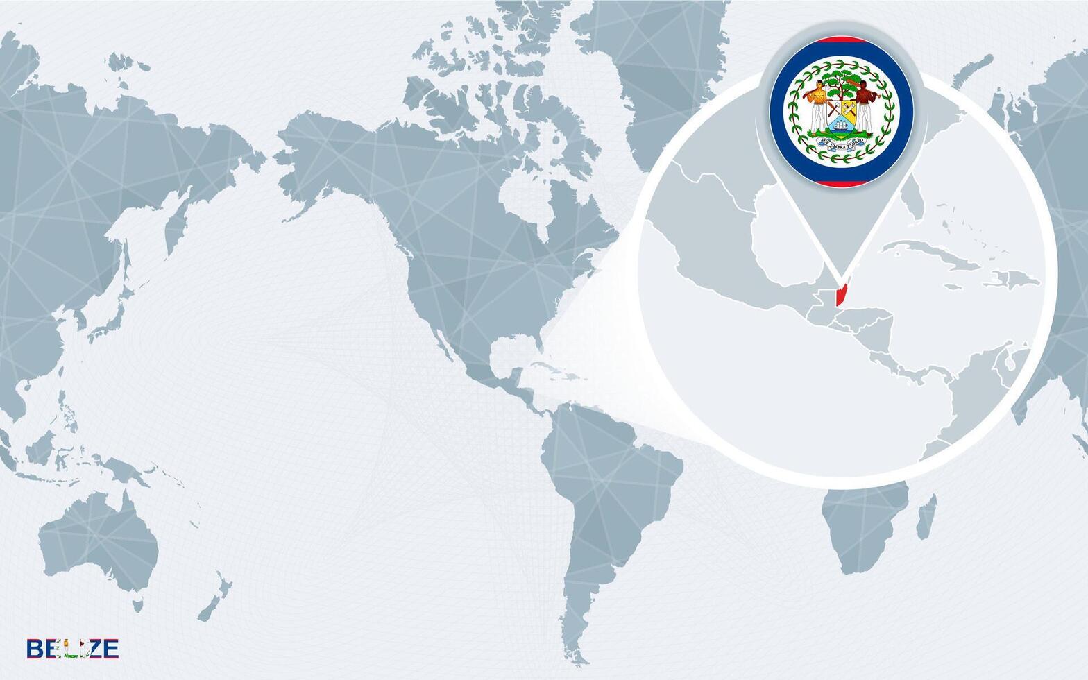 mundo mapa centrado en America con magnificado belice vector